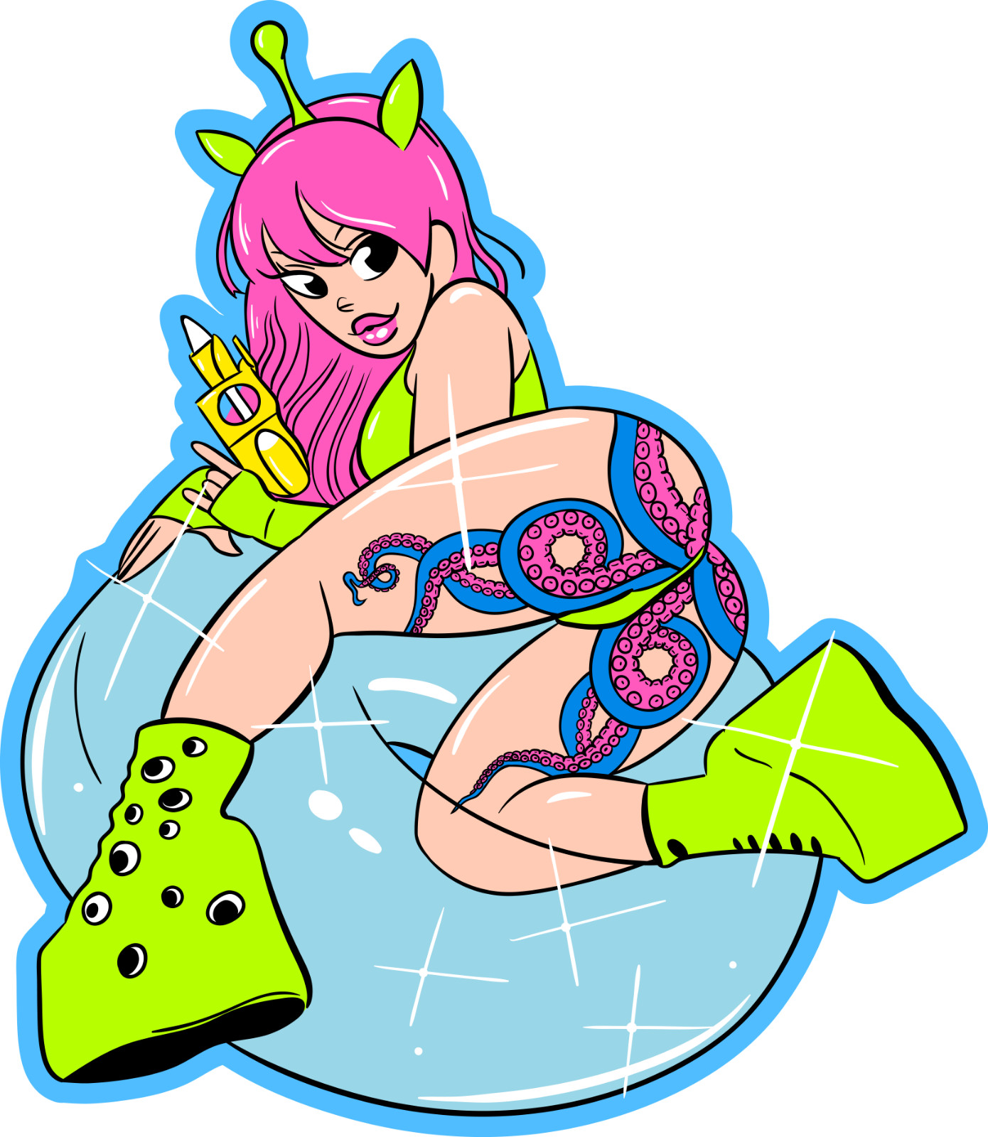 ALIEN OCTOBOOTY VINYL STICKER / QUANTITY 6 / SIZE 3.5″ x 4″ + FREE SHIPPING