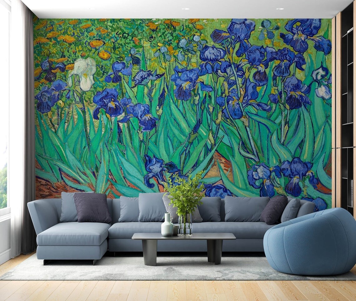Van Gogh Irises Painting Wall Mural, Wallpaper. Self-adhesive, Removable