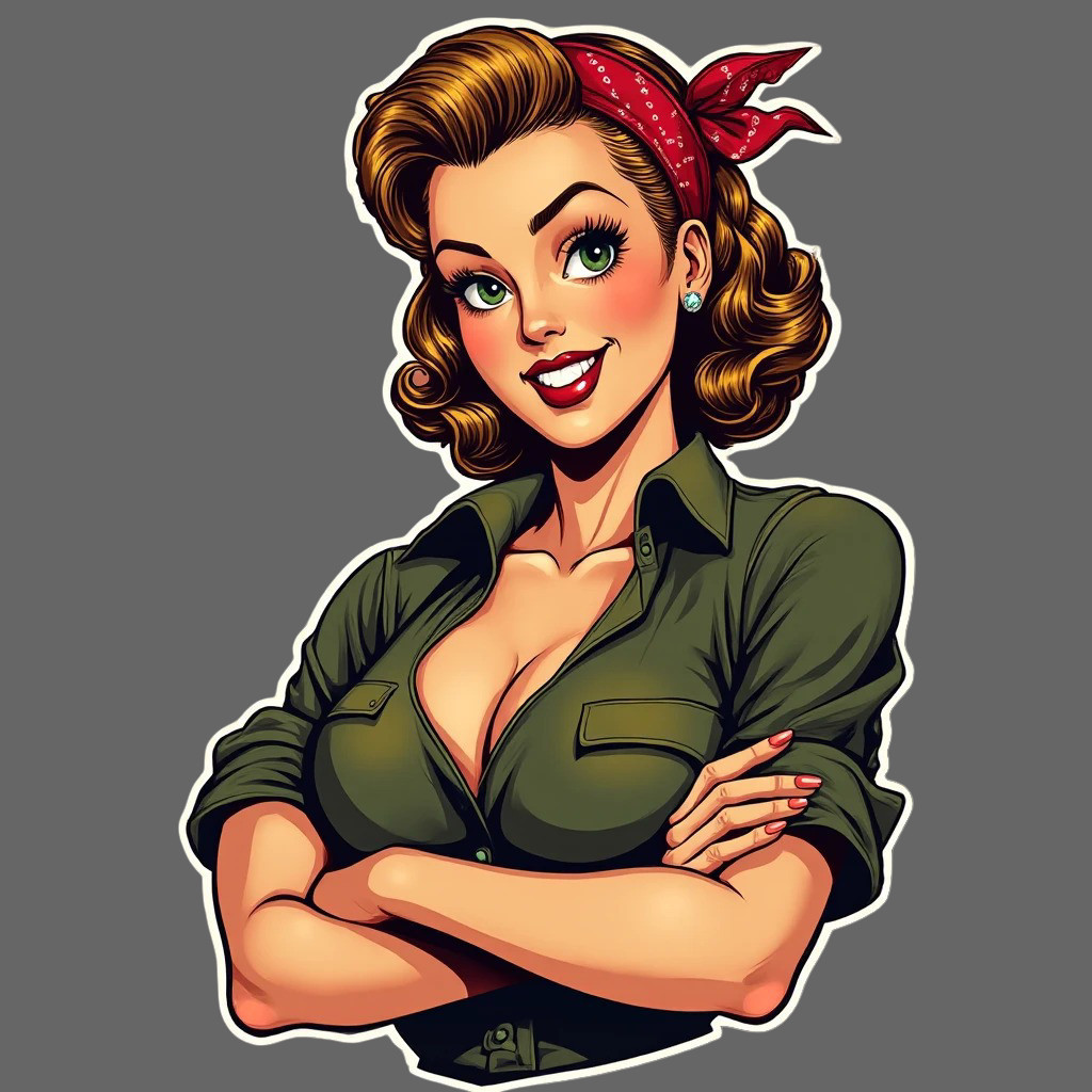Pinup Girl sticker vinyl decal green blouse bandana retro vintage girl art