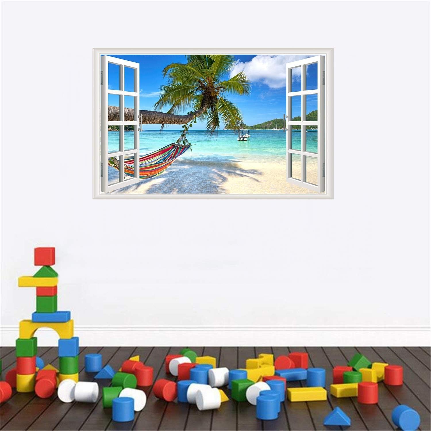 Beach Seascape Fake Window Decal for Living Room