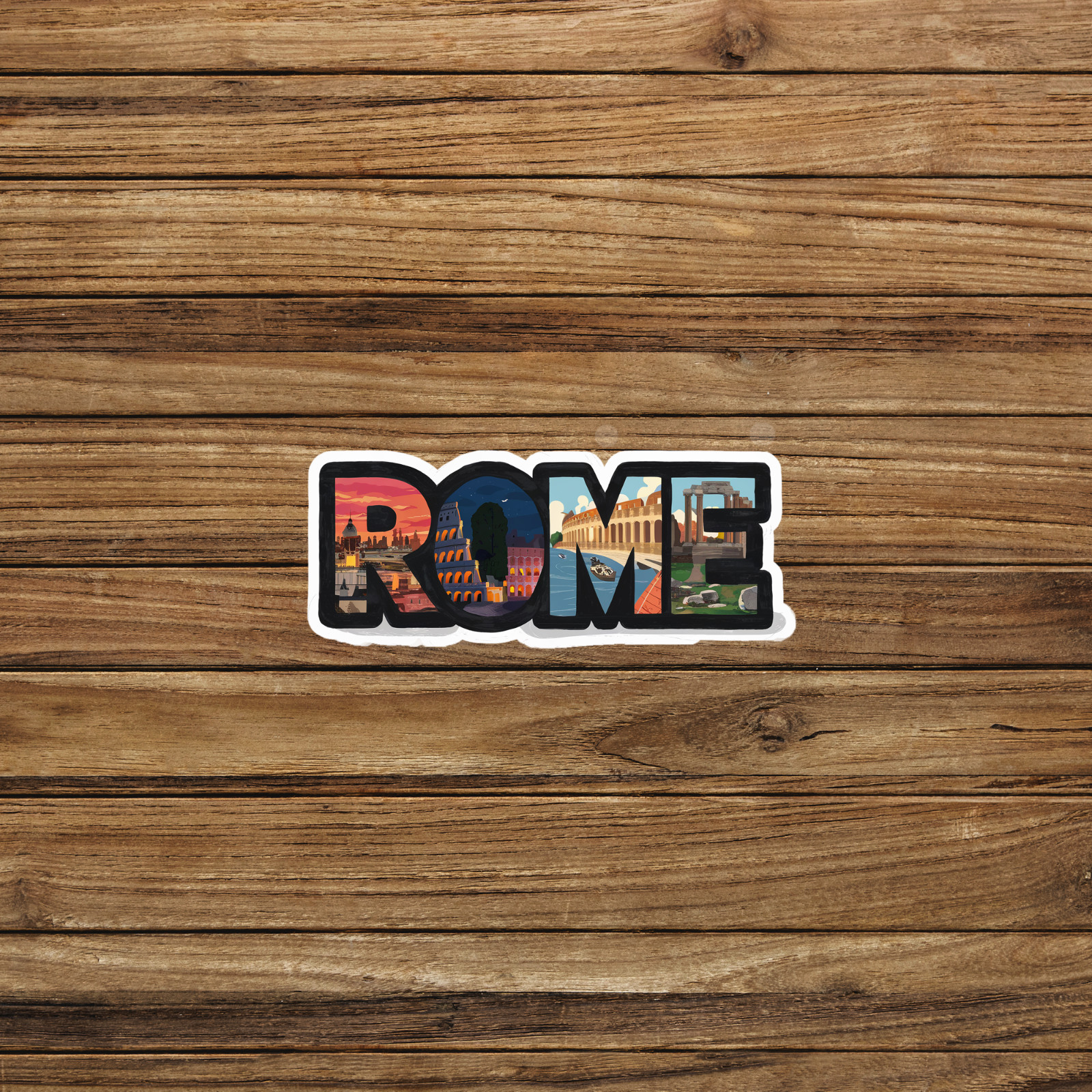 Rome Italy Travel Sticker – Colorful Illustrated Landmarks Decal for Laptops, Jo