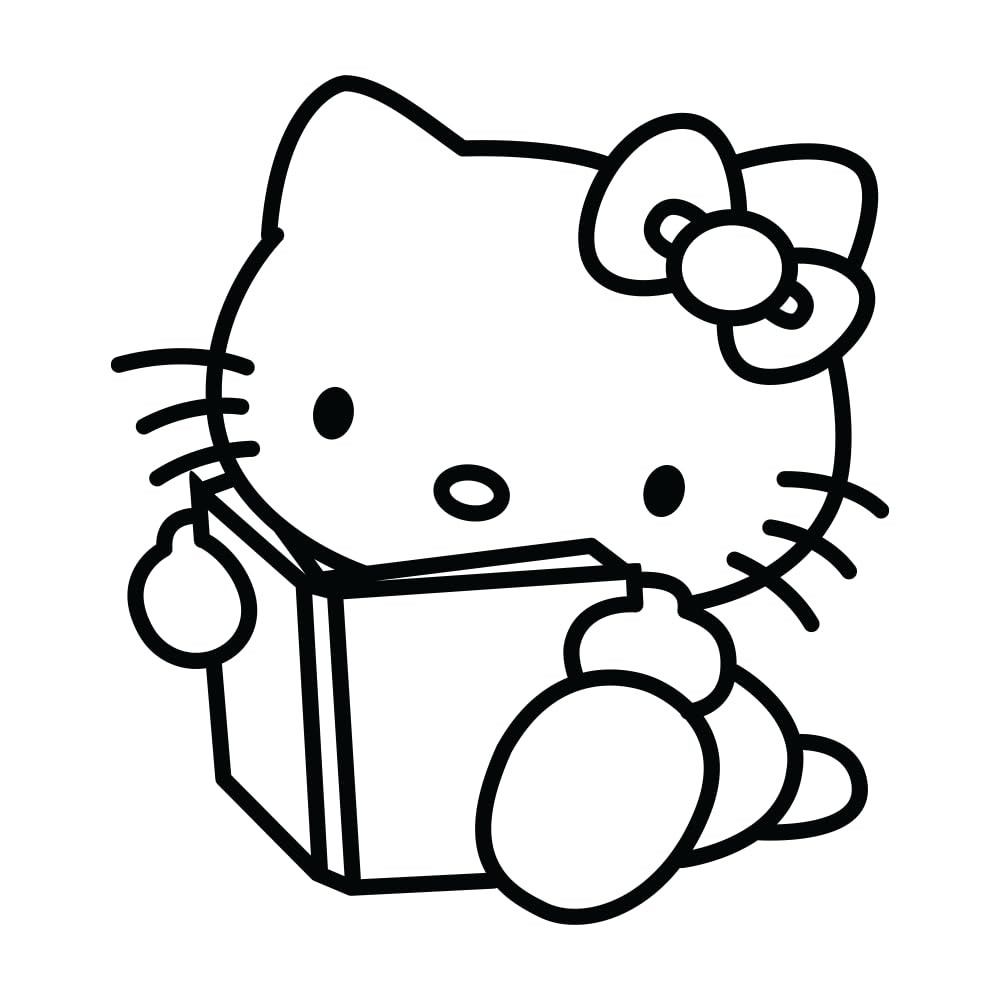 Reading Hello Kitty Black Vinyl Wall Decal – 20″ x 22″ Kawaii Aesthetic Wall …