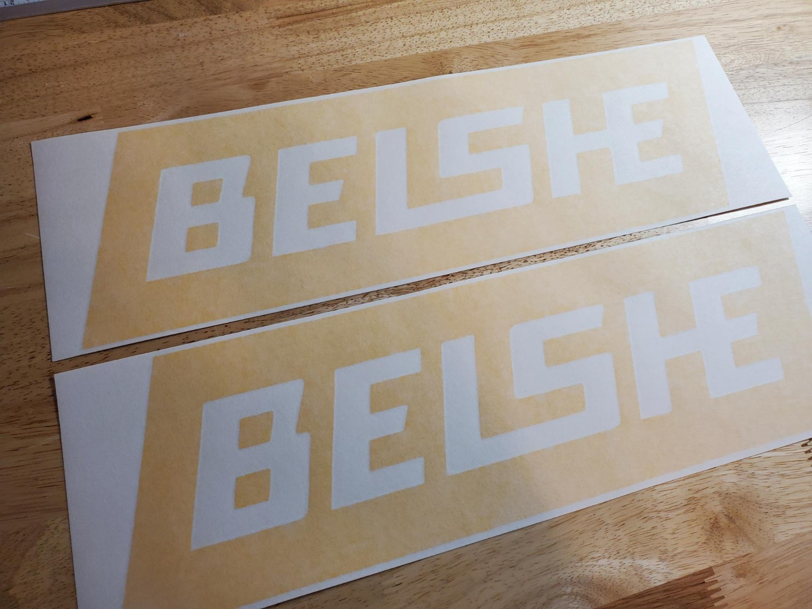 belshe trailer DECALS replacement Stickers (2) 8×2.5″ Gloss yellow USA FAST