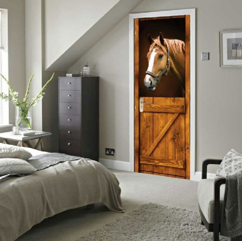 3D Ancient Rustic Barn Door Sticker Decal Self-adhesive Wrap Mural Home Decor