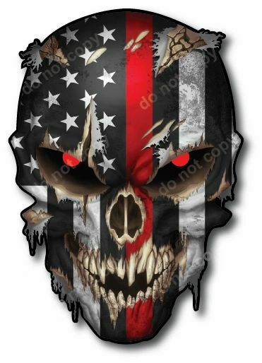 THIN RED LINE USA AMERICAN FLAG SKULL STICKER DECAL CAR TRUCK WINDOW BUMPER