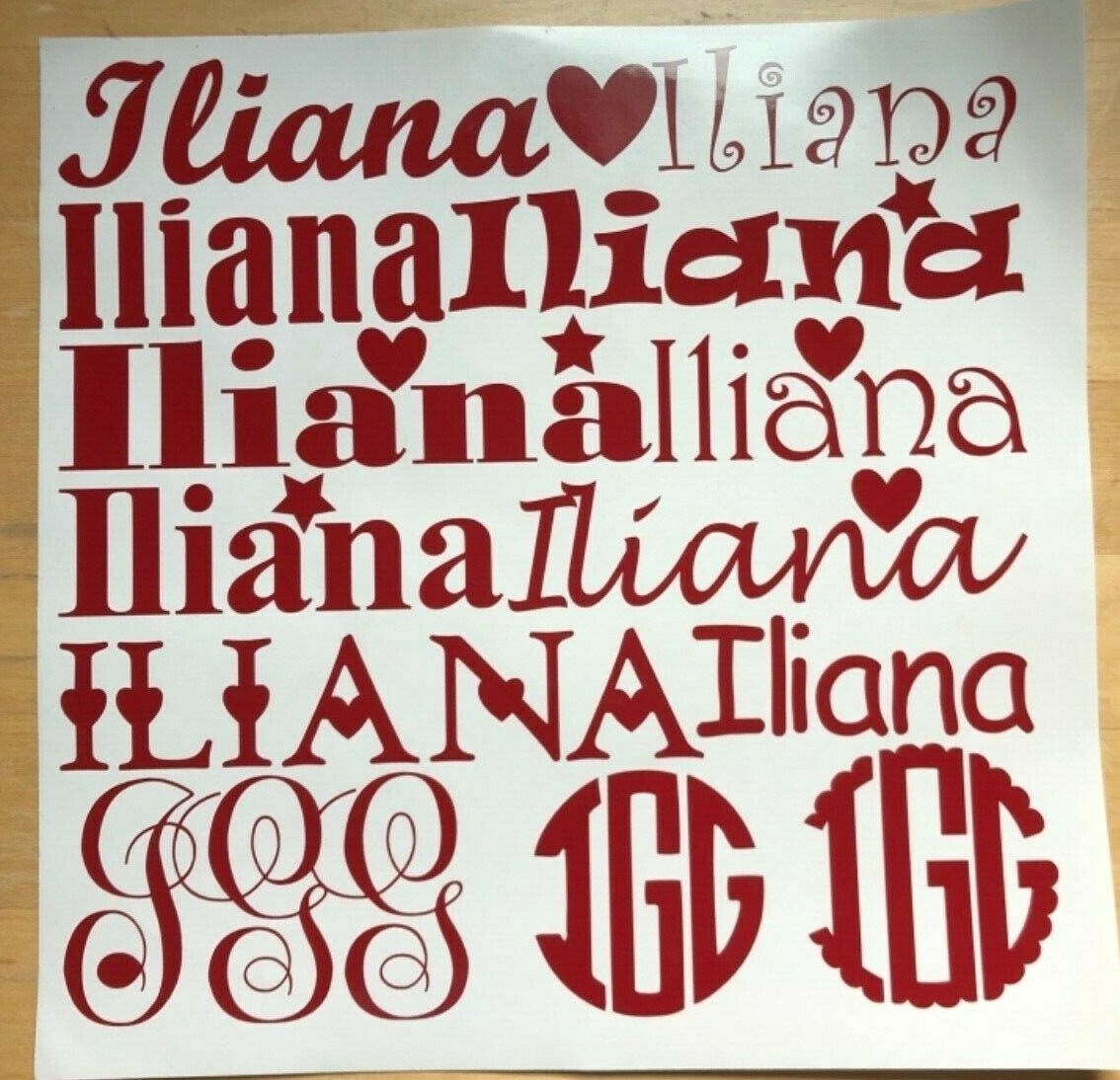 12″ Sheet of Vinyl Monograms & Names for School Supplies, Custom, Personalized