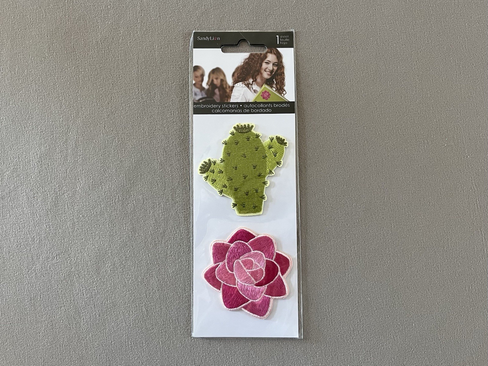 Pk Of TWO Embroidered Stickers (Cactus: 2 1/2” & Blossom: 2 1/4”) New In Package