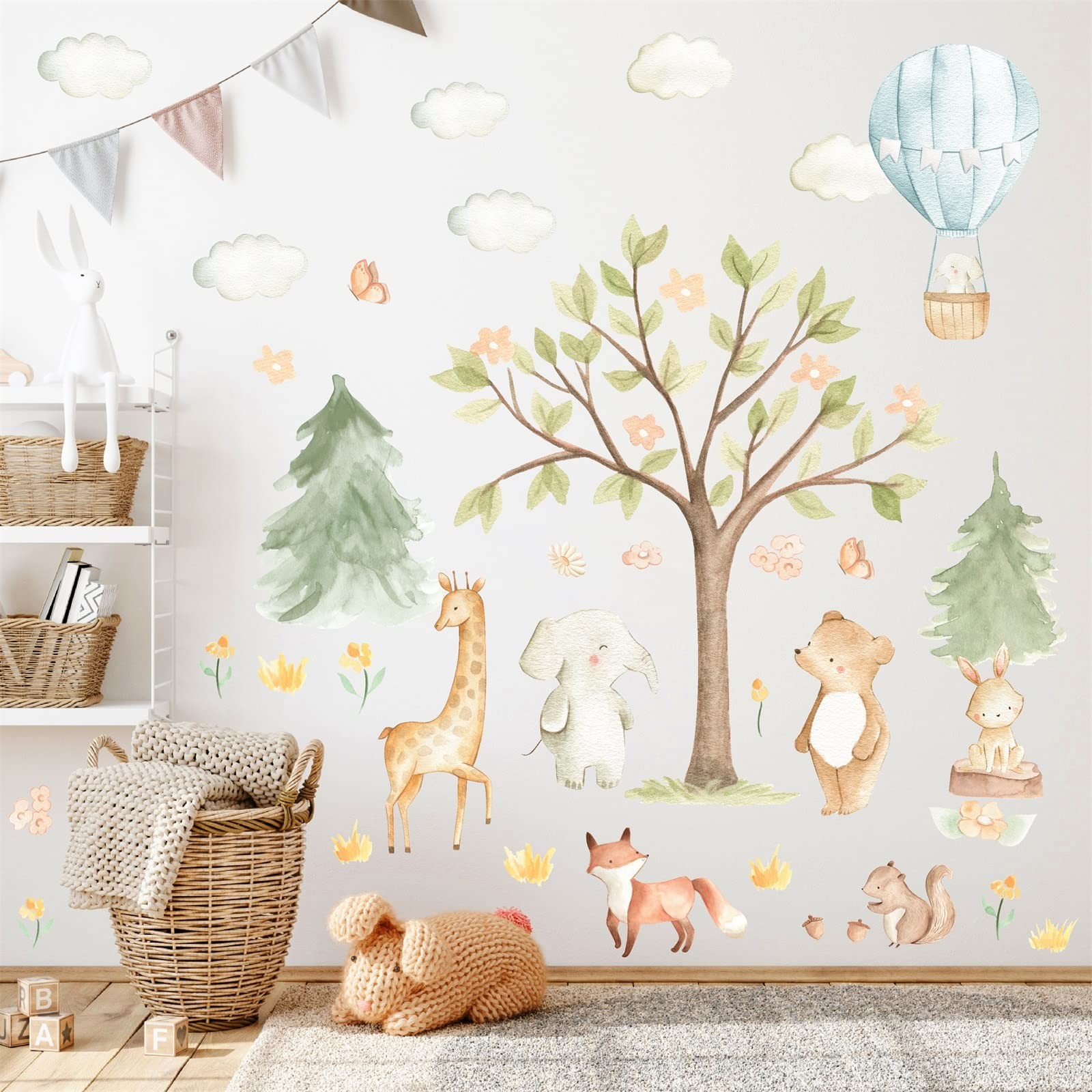 Tree Animal Wall Stickers Forest Animals Wall Sticker Baby Room Decor Woodlan…