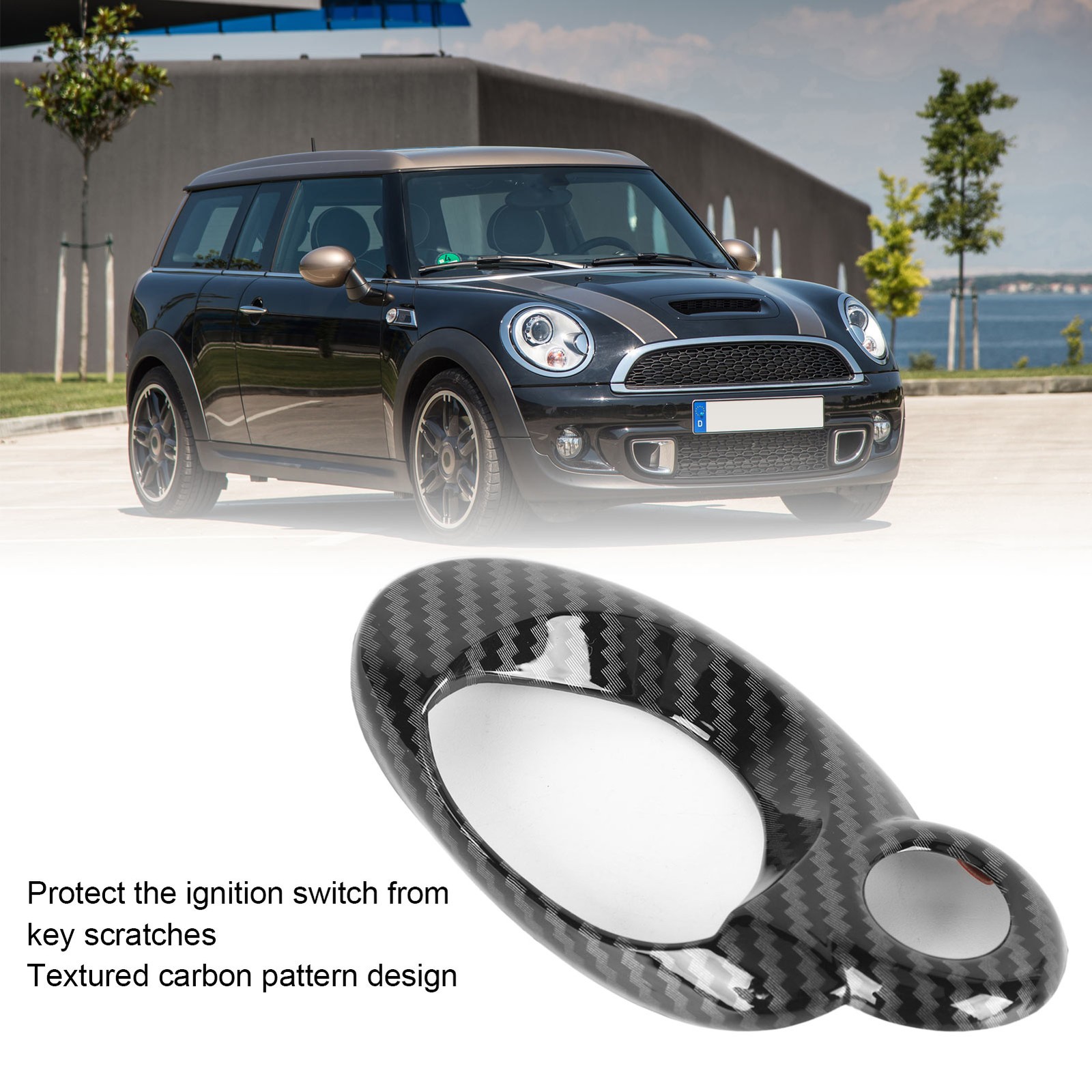 Carbon Grain Car Ignition Switch Ring Cover Protect Key Hole Trim For Coope TITB