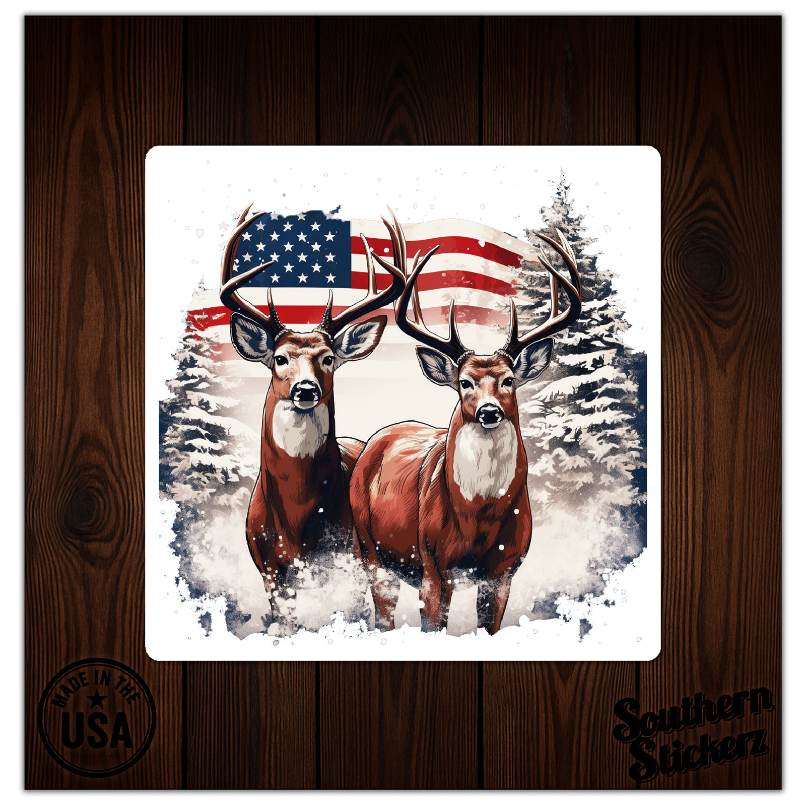 Deer American Flag – Vinyl Decal Sticker – Car Window Laptop – ebn11029