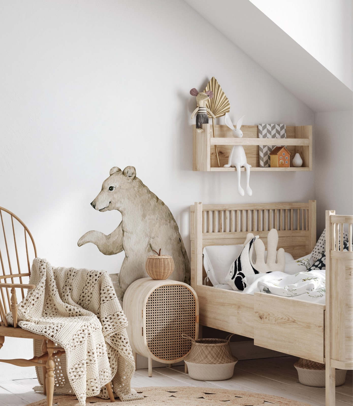36″ Bear Woodland Animal Wall Decal Peel & Stick Forest Nursery Wall Decor