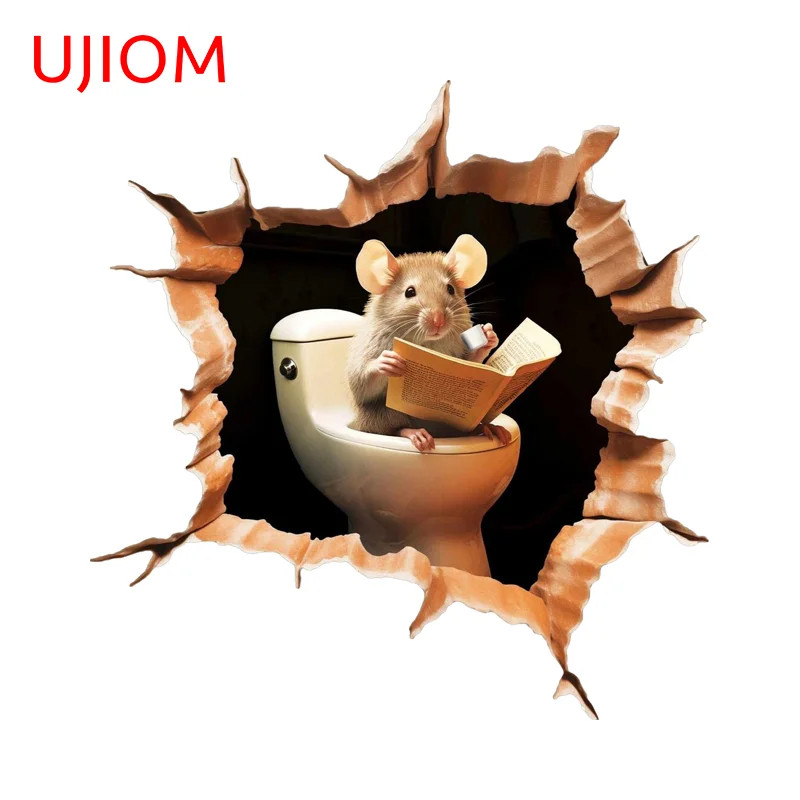 UJIOM Lovely Mouse Hole Wall Sticker Mouse Reading Book in Wall Decal Amusing
