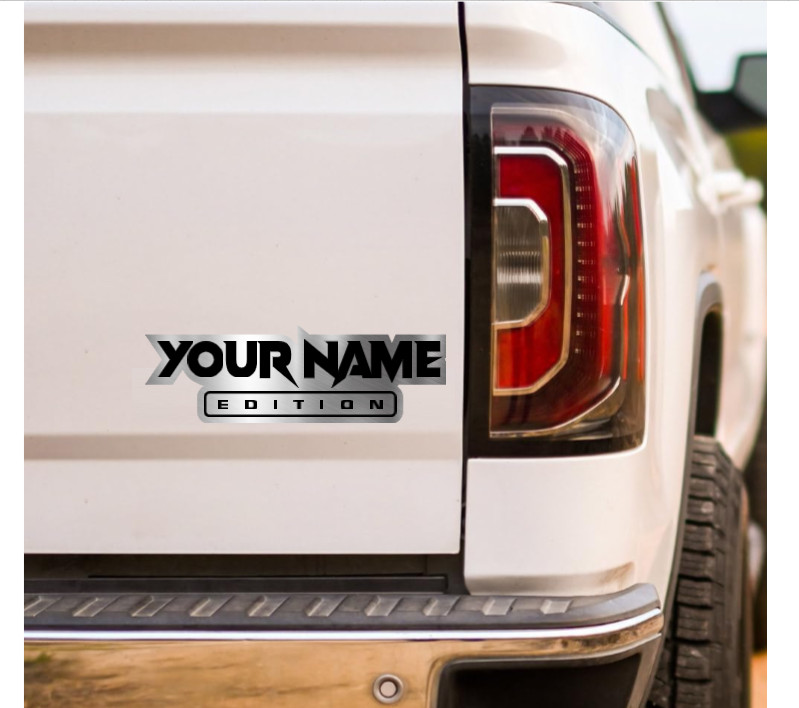 Car badge CUSTOM TEXT Car emblem, racing BRUSHED SILVER Text Name Logo Emblem