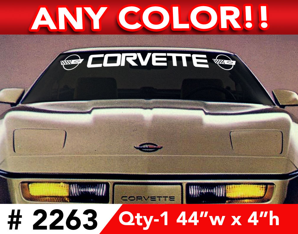 C4 CORVETTE with Side Logos WINDSHIELD DECAL STICKER 44″w x4″h Any 1 Color