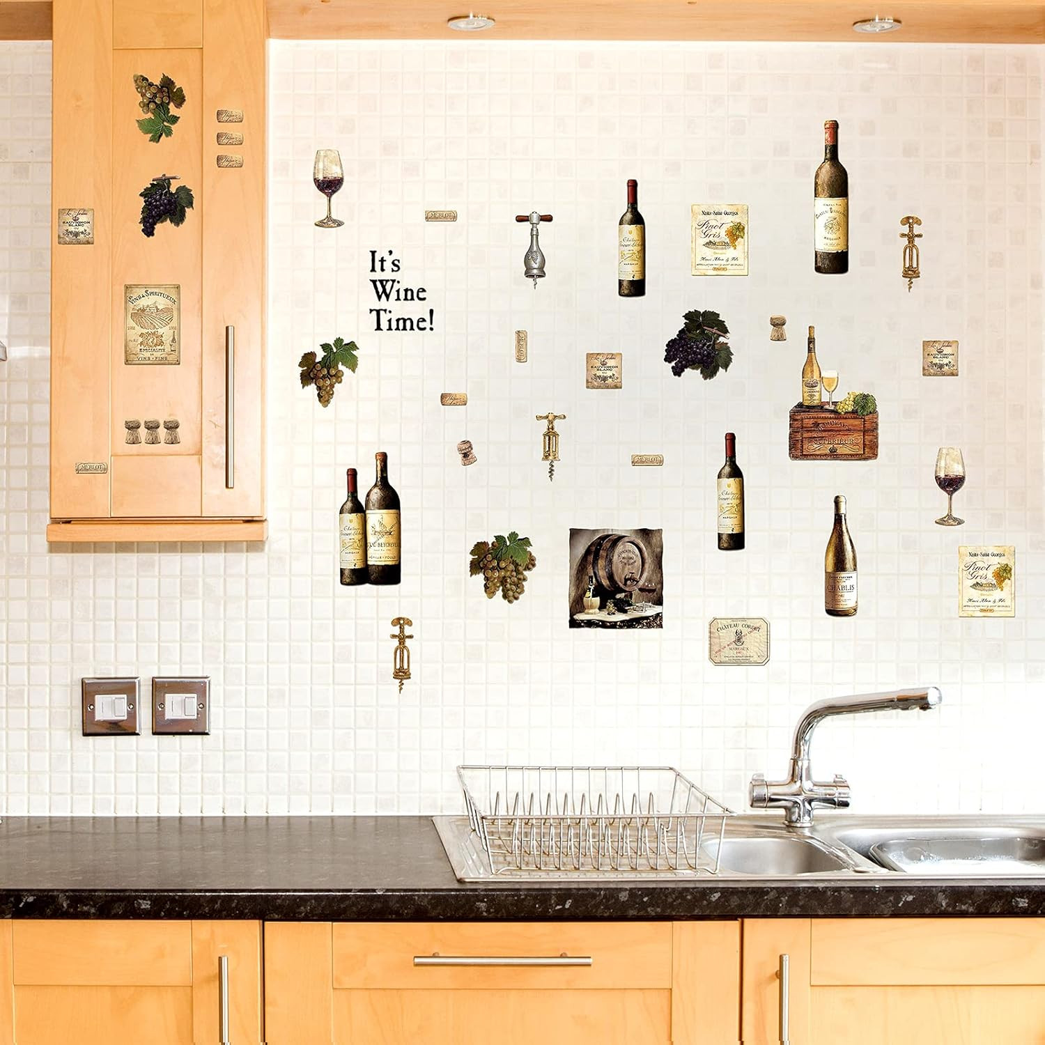 8 Sheets Wine Bottle Kitchen Wall Decals Grape Fruit Wall Stickers Kitchen Decor