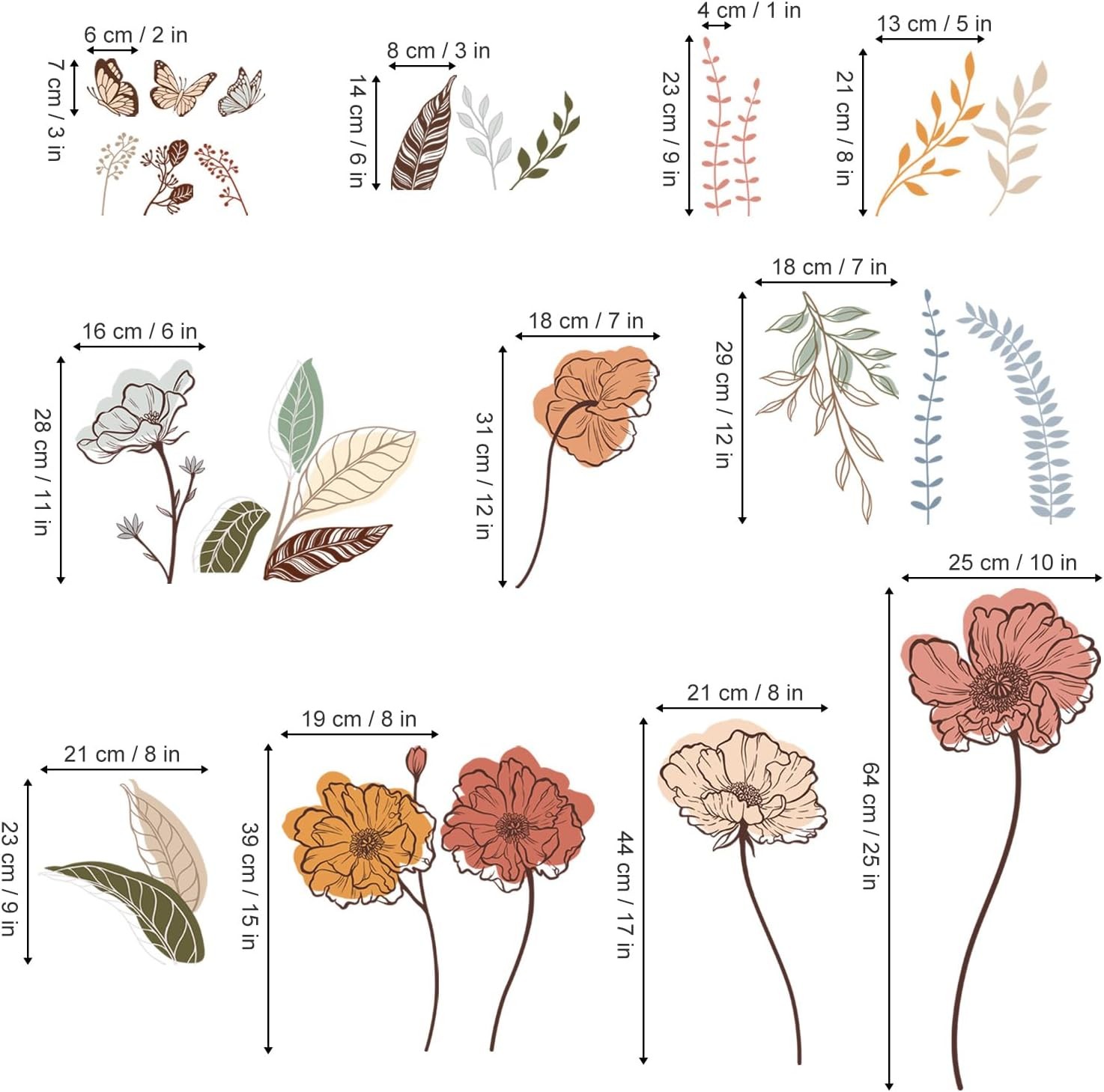 Peel and Stick Wall Art wondever Boho Flower Wildflower Decals Living Room