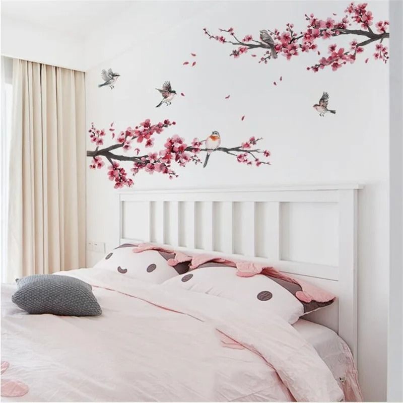Watercolor Tree Branch Blossom Bird Wall Sticker Bedroom Living Room Background