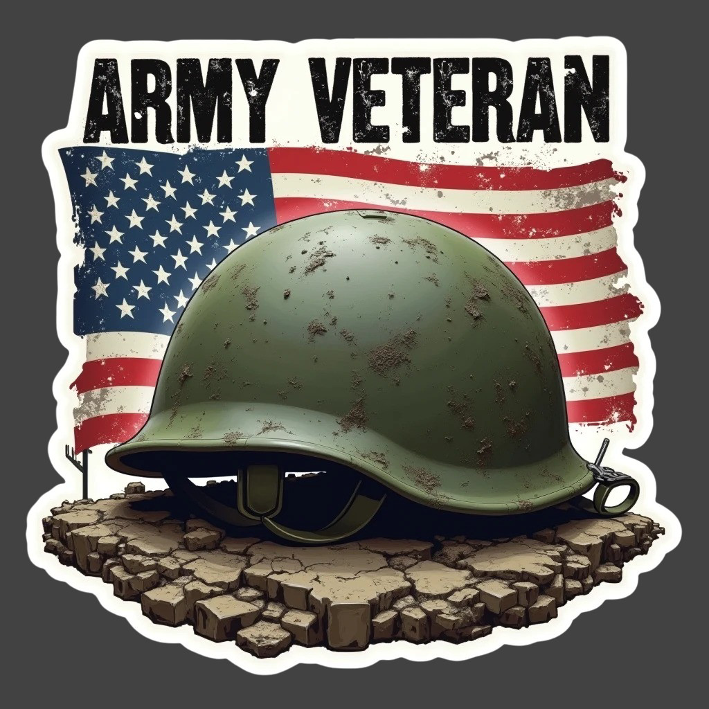 Army Veteran Helmet American Flag Sticker Vinyl Decal Military Patriotic