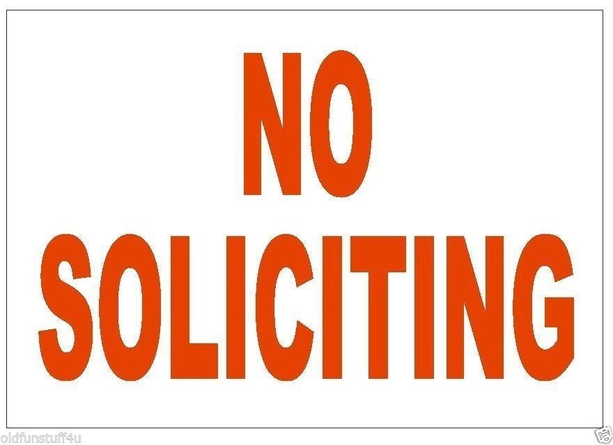 No Soliciting Sticker Stop Salespeople Safety Business Sign Decal Label D236