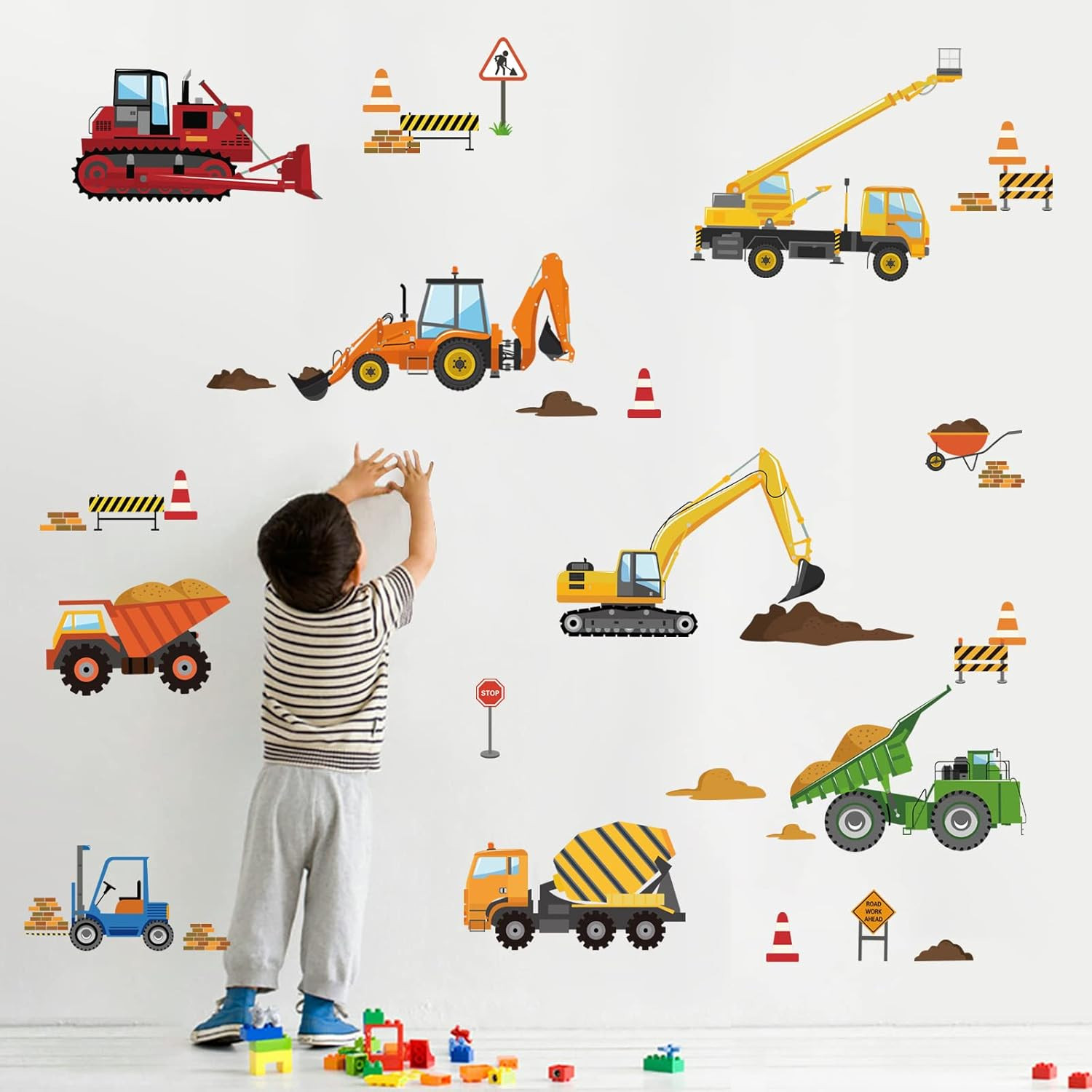 Construction Vehicles Wall Decals Tractor Excavator Crane Wall Stickers Kids Bed