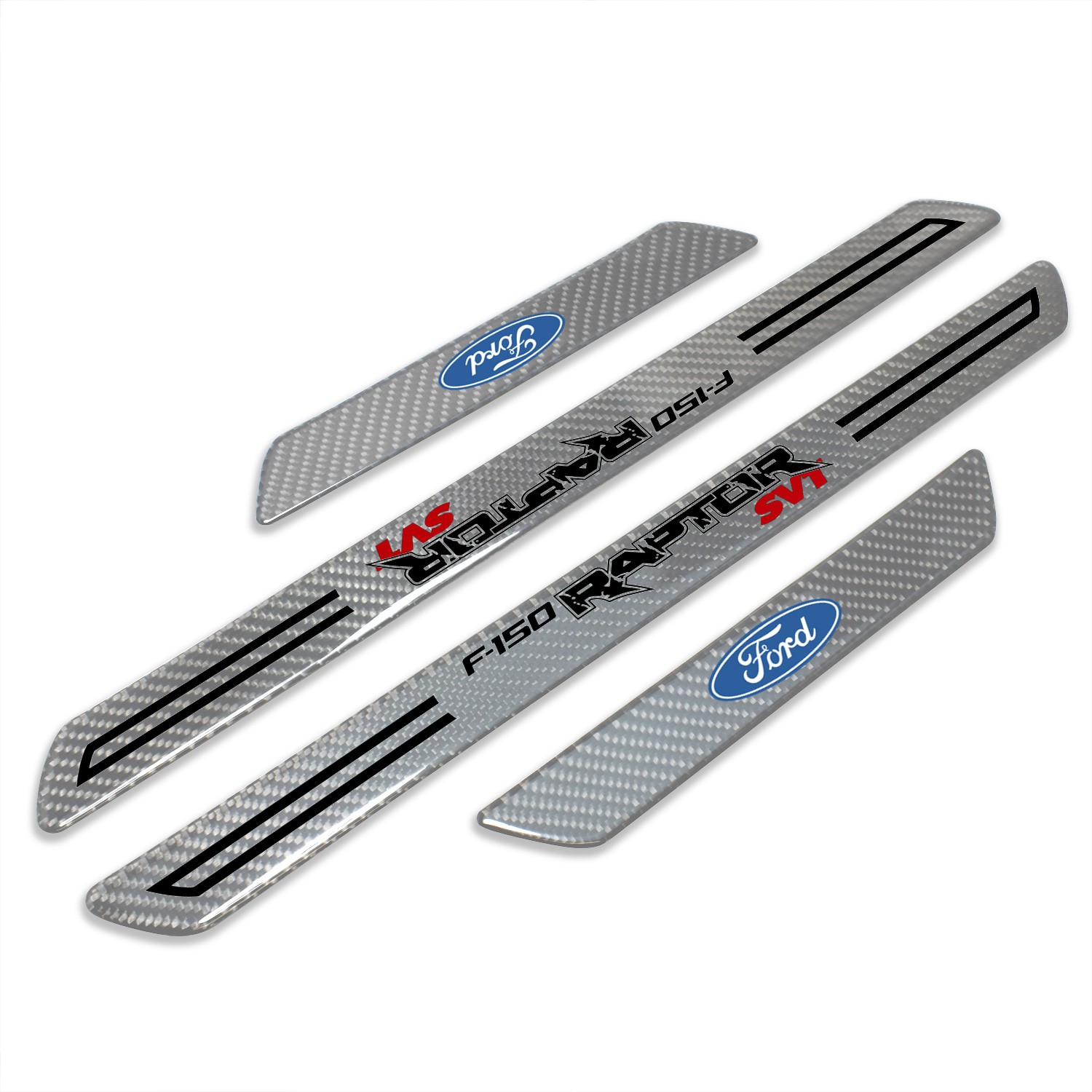 Ford F-150 Raptor SVT Silver Carbon Fiber Universal Door Sill Kick Plates