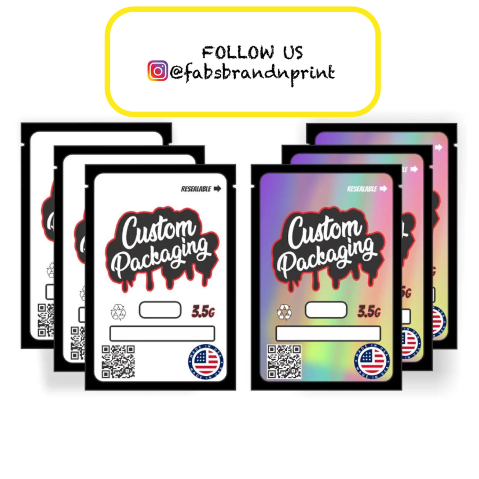 Custom Mylar Bag UV Printed Labels/Sticker (3.5G, 7G, Ib) Send Us Your Design
