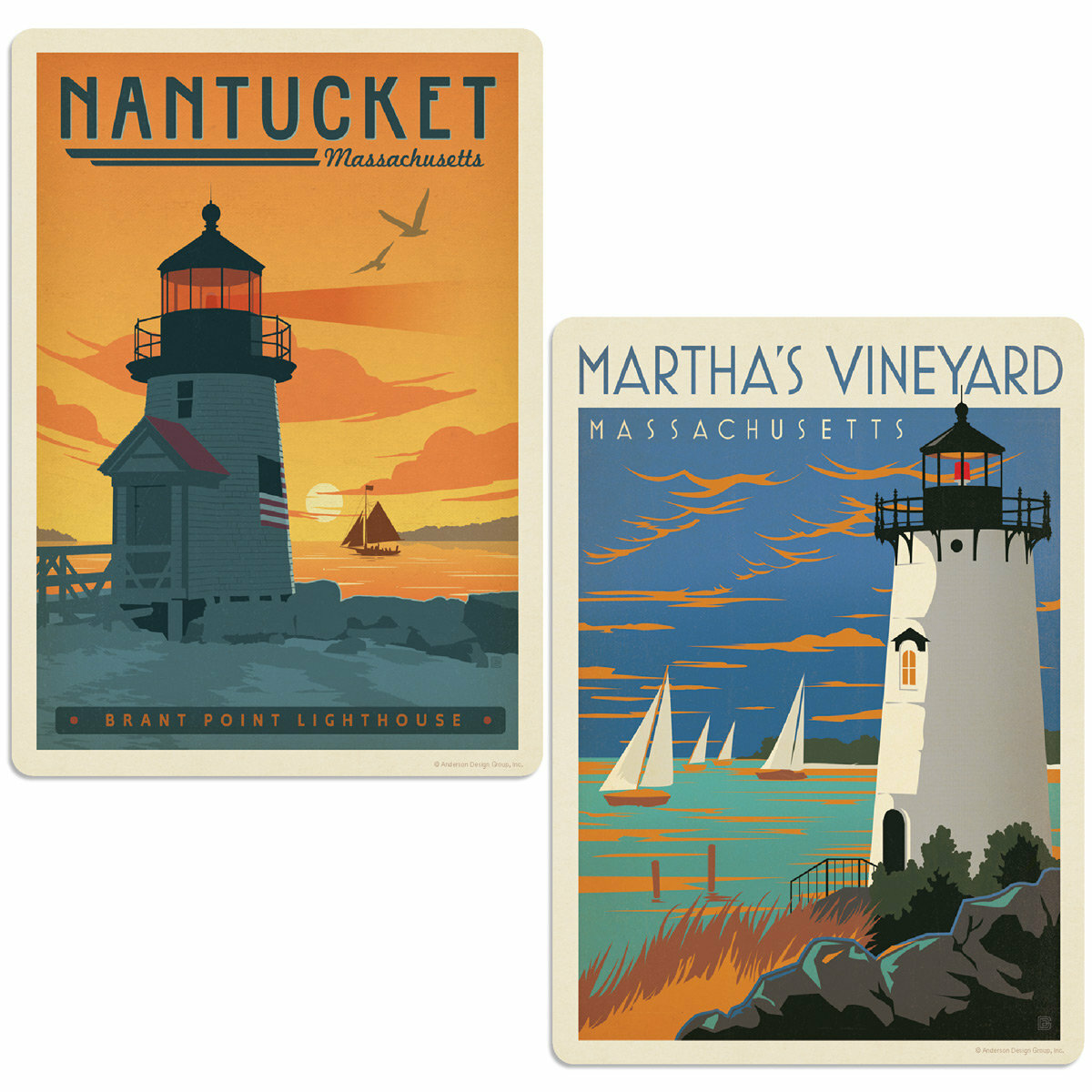 Cape Code Islands Nantucket Marthas Vineyard Sticker Set of 2 Decals