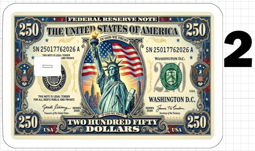 250 Dollar Bill Credit Debit Gift Card Skin ATM Sticker America USA Birthday US
