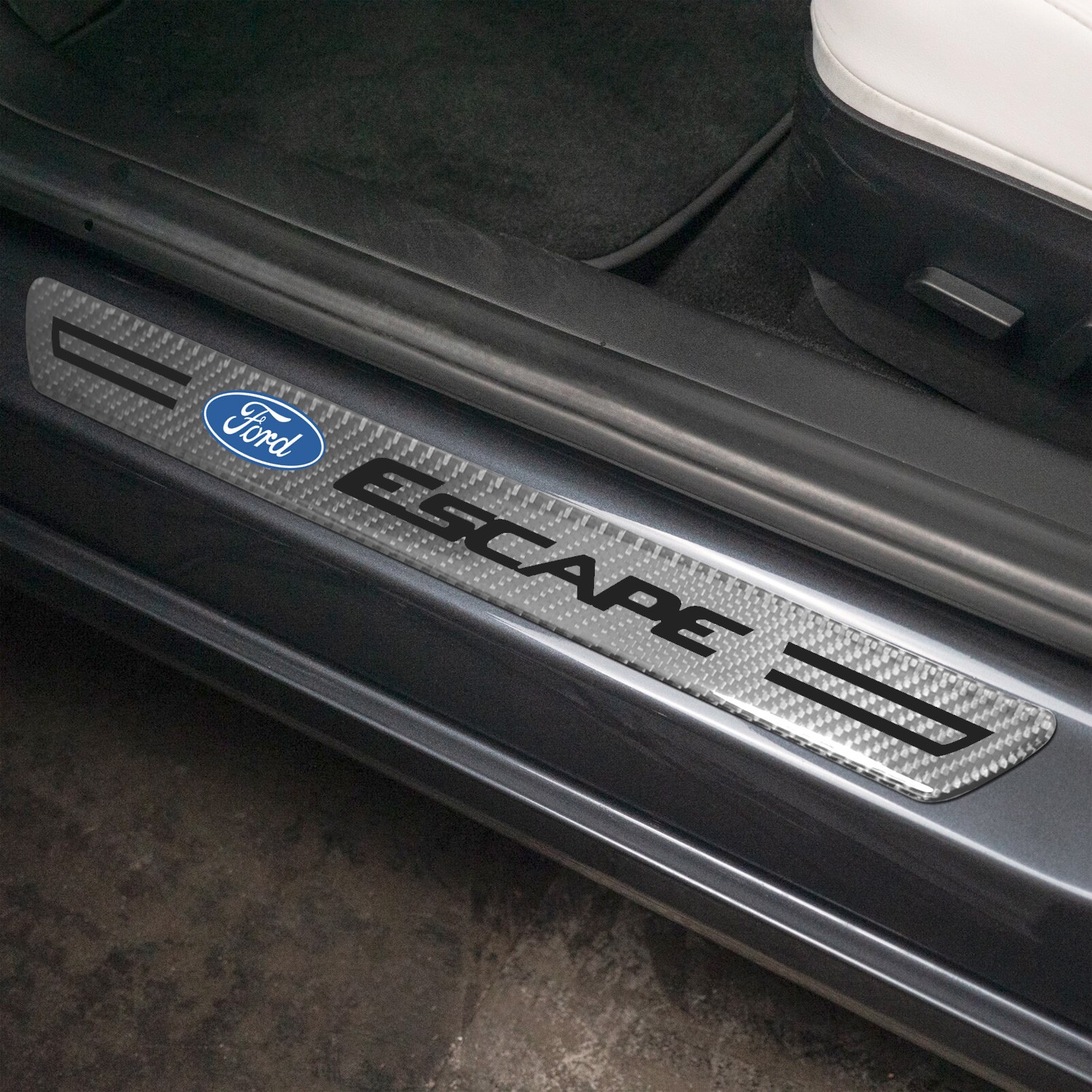 Ford Escape Silver Carbon Fiber Universal Door Sill Protector Kick Plates