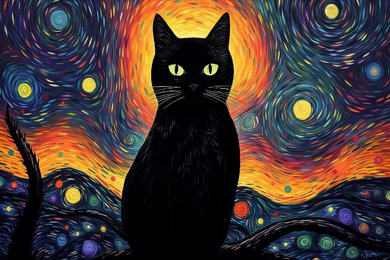 Cat Black Starry Night Sticker Decal