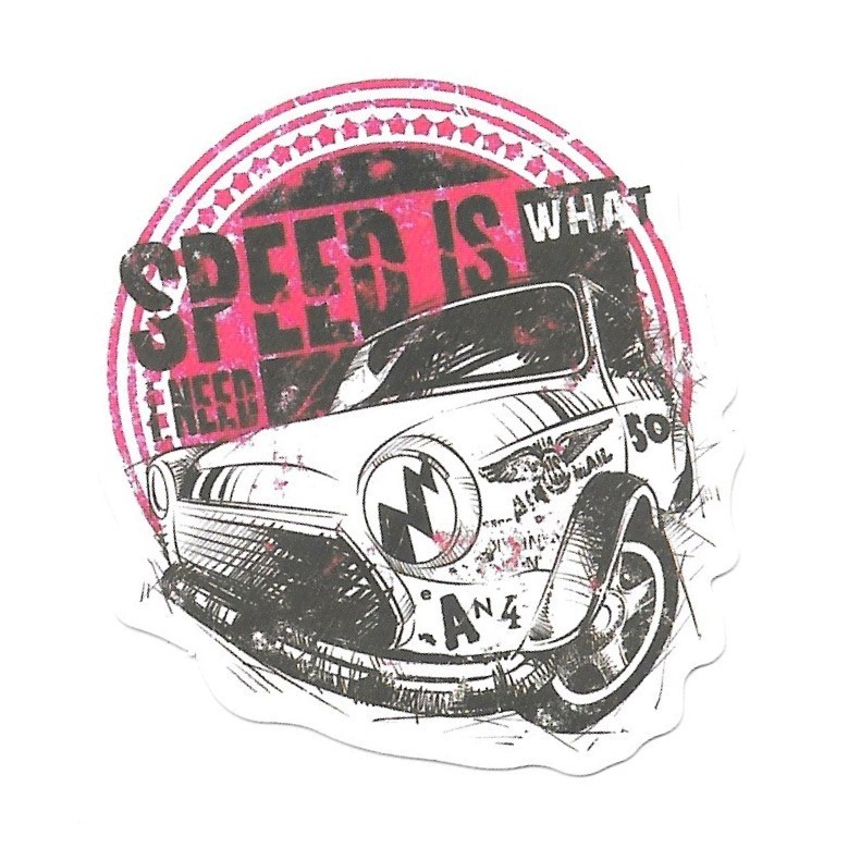 Speed Is What I Need Vinyl Sticker Die Cut Retro Rally Car Decal Pink Black