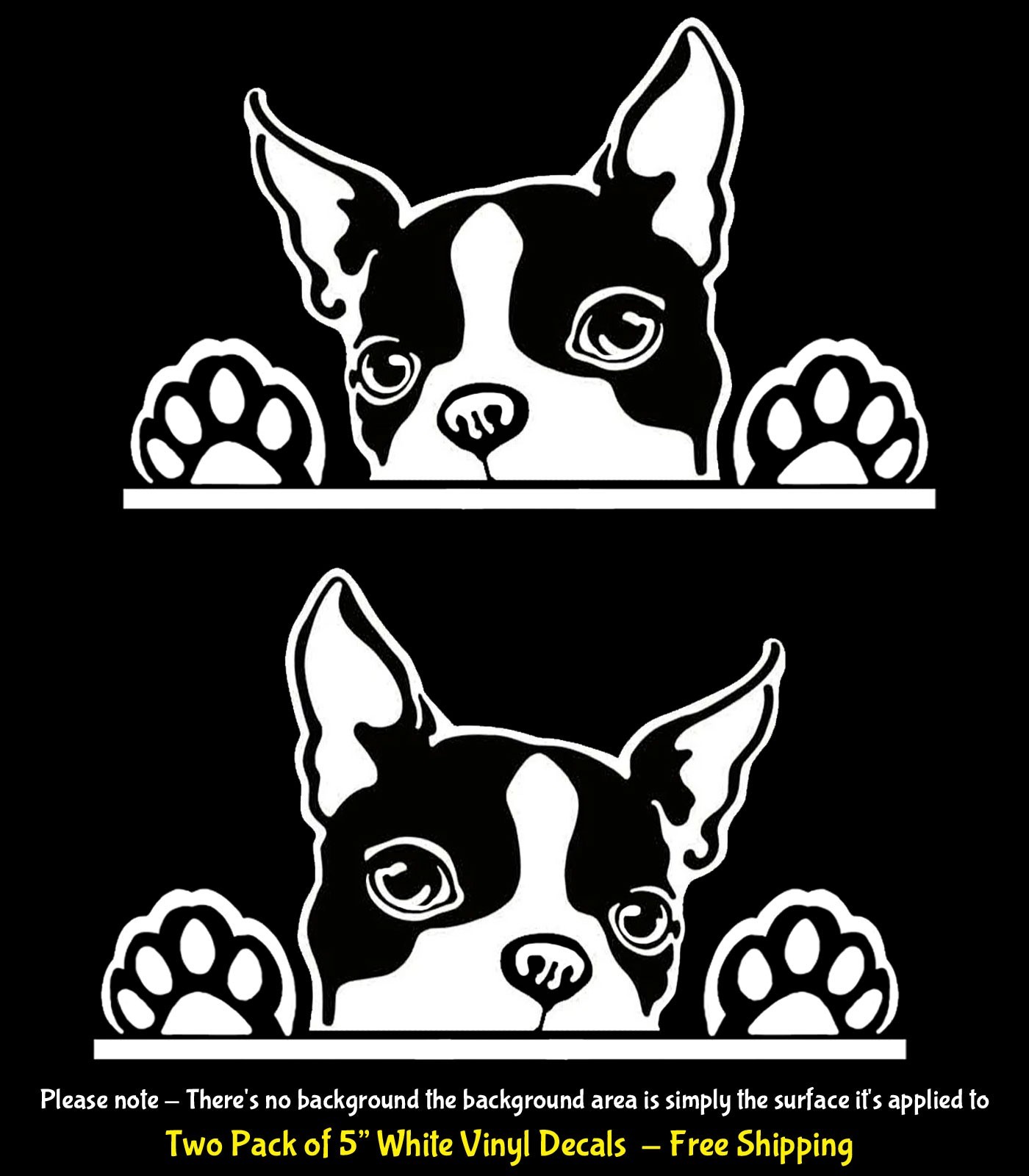 Cute Boston Terrier Two 5″ White Vinyl Decals Car Truck Windows Any Flat Surface
