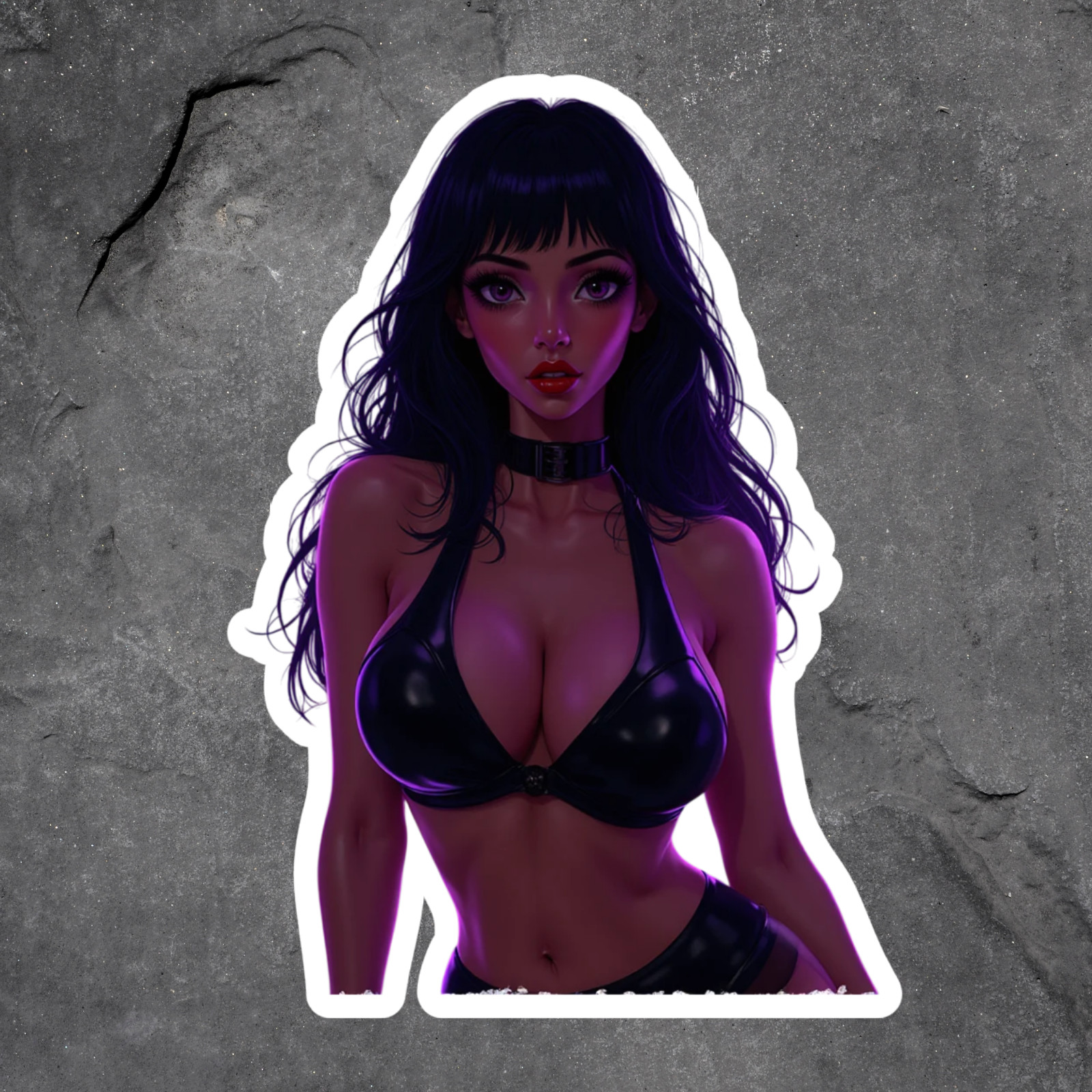 Pinup Girl Sticker Vinyl Decal Sexy Woman Black Leather Halter Top Gothic Look