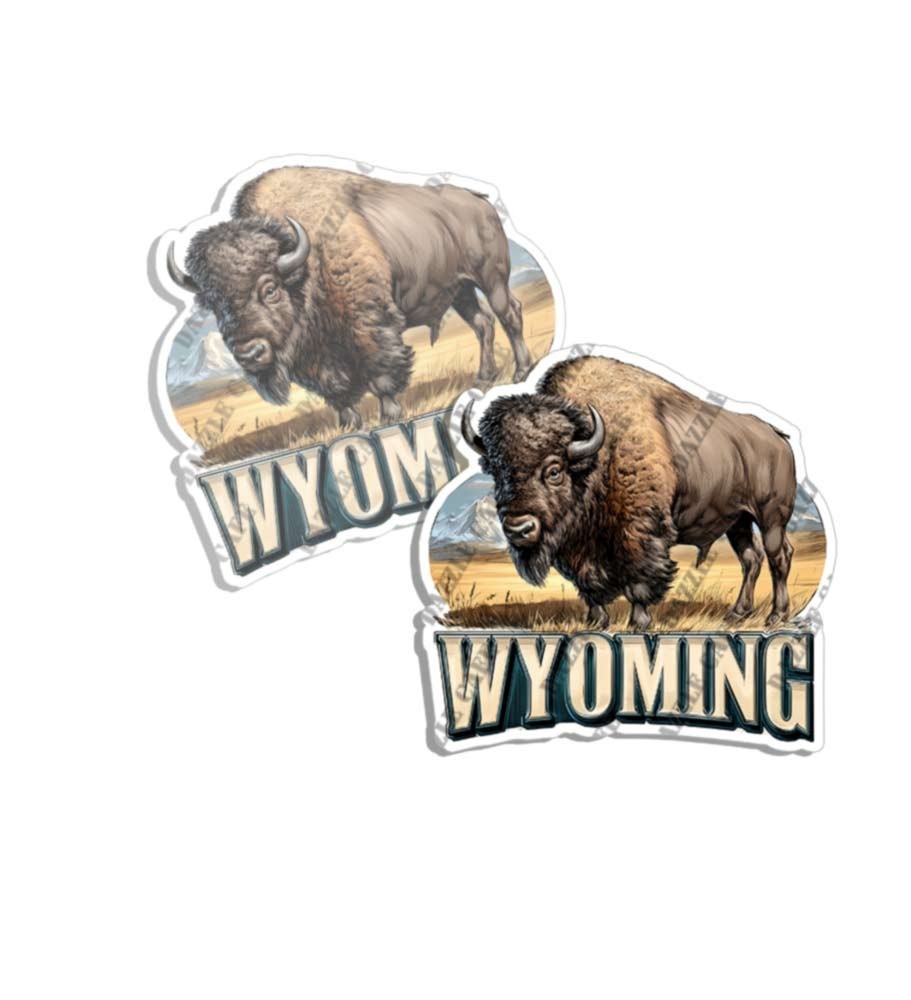 Wyoming State Bison Shaped Sticker Decal Vinyl Outdoors Made in USA 2 PACK