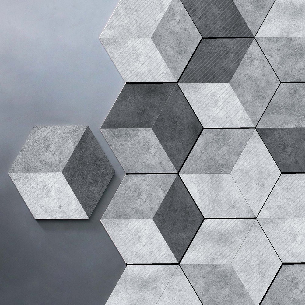 10 Pcs PVC Cement Style Anti Floor Stickers Hexagonal Shape Tiles