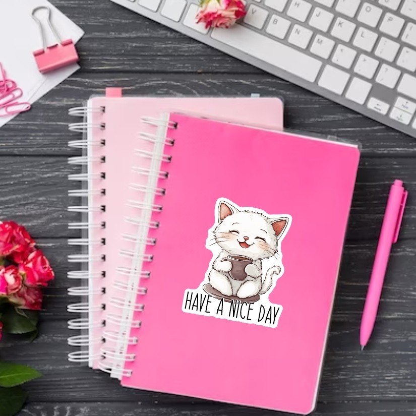 Have a nice day!, Cute Cat Sticker, Peel N’ Stick, Different Sizes