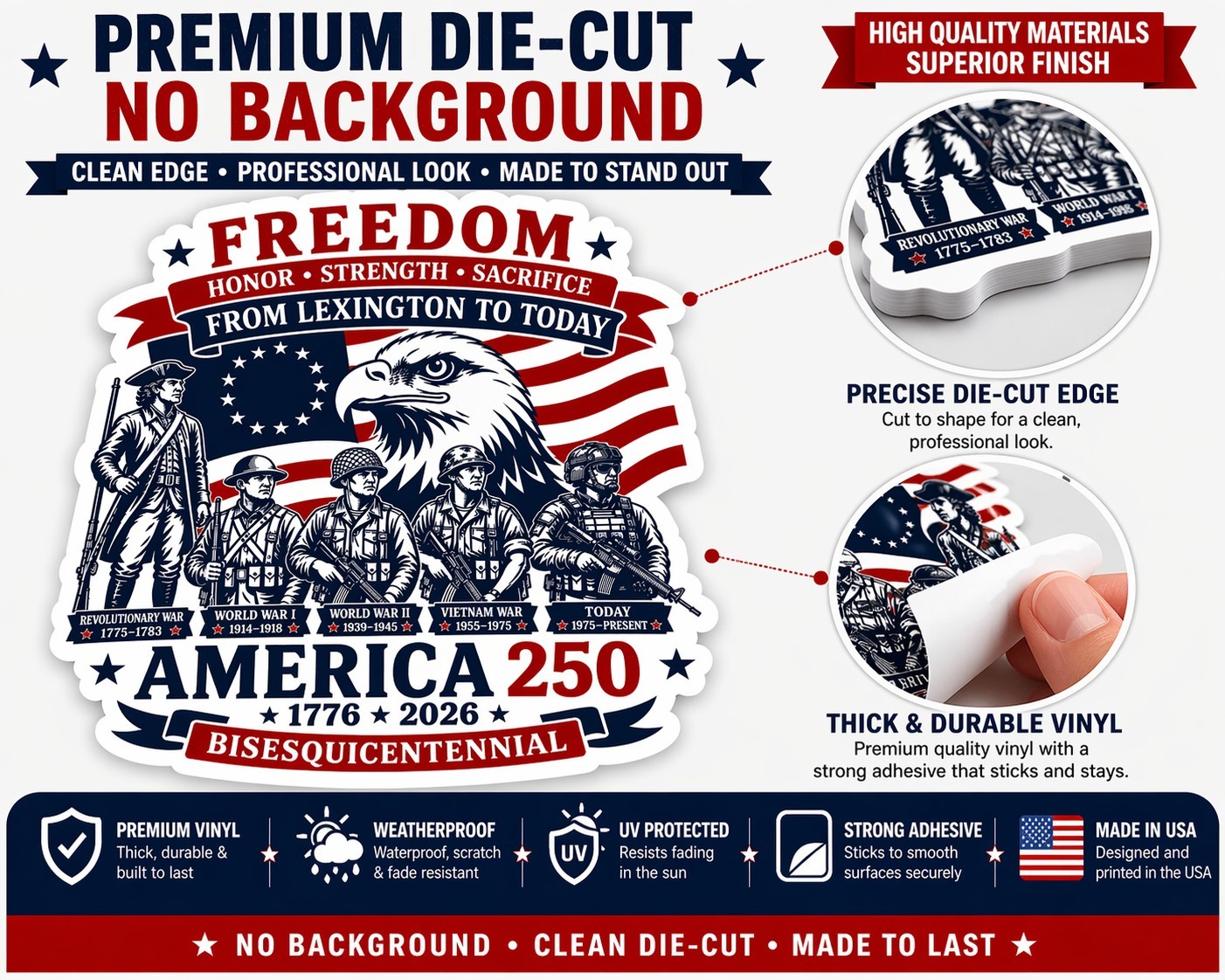 America 250 Adhesive Sticker | 1776–2026 Patriotic Decal | America’s 250 Years