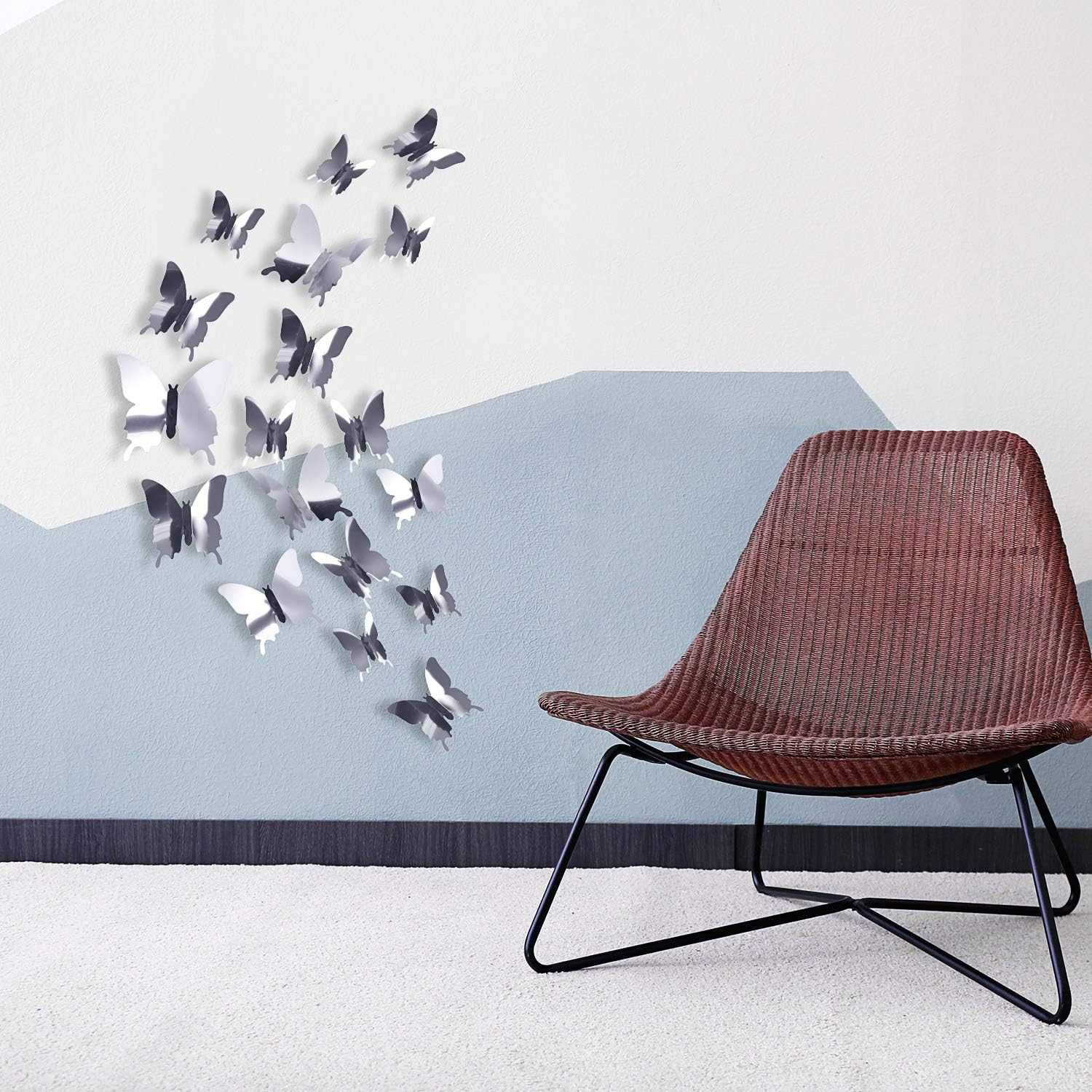 48 Pieces Butterfly Wall Decor DIY 3D Mirror Butterfly Stickers Removable Decals