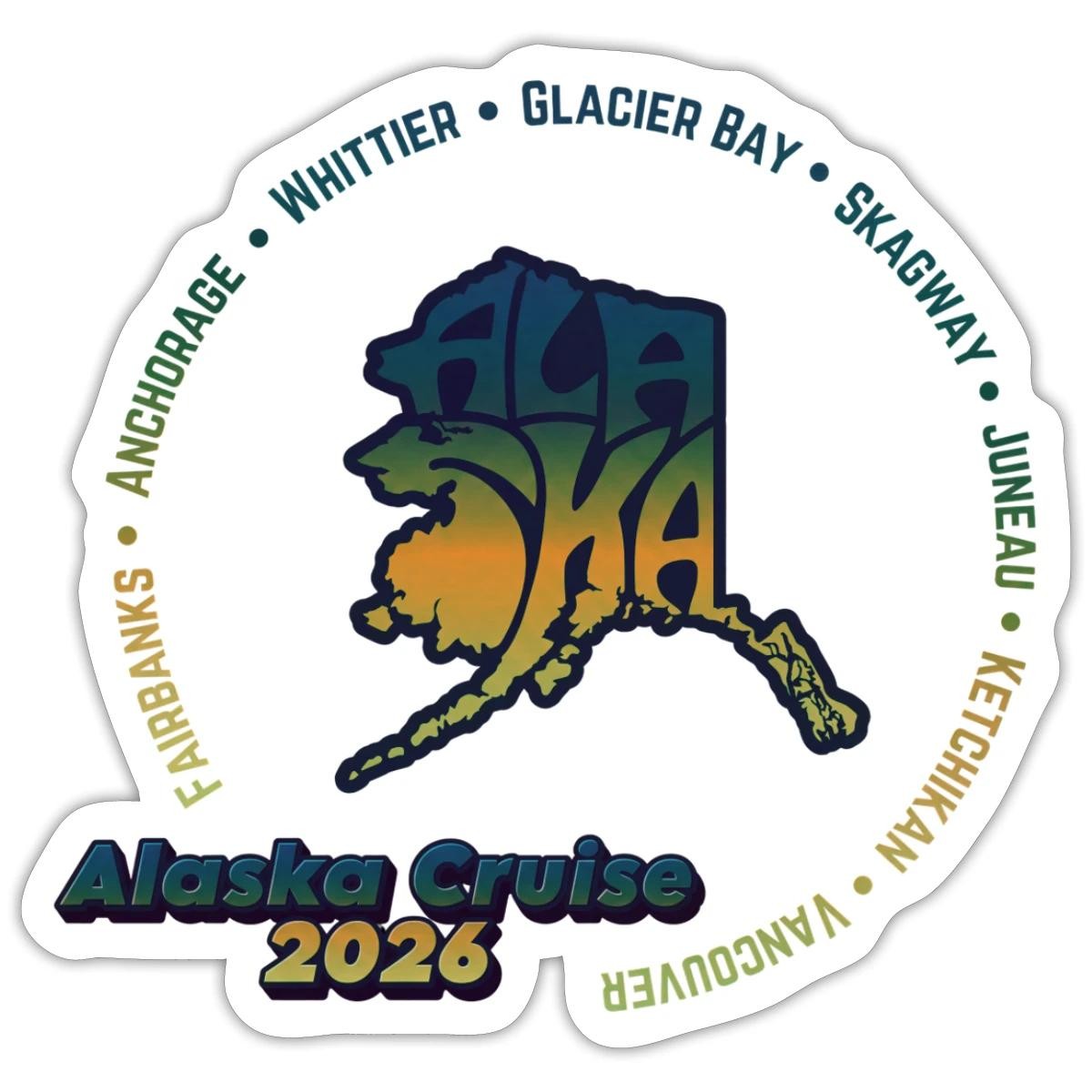 2026 Commemorative Alaskan Scenic Ports Cruise Sticker, max. 4 x 4″
