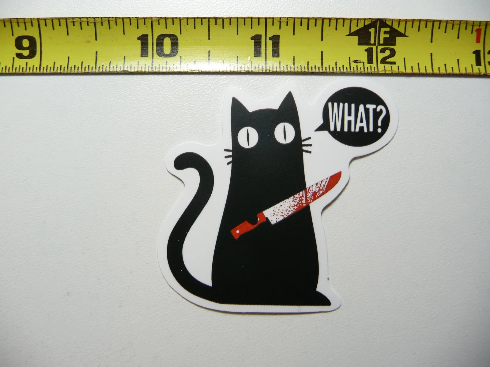 SARCASTIC SMALL STICKER DECAL KILLER CAT WITH KNIFE WHAT FUNNY ATTITUDE