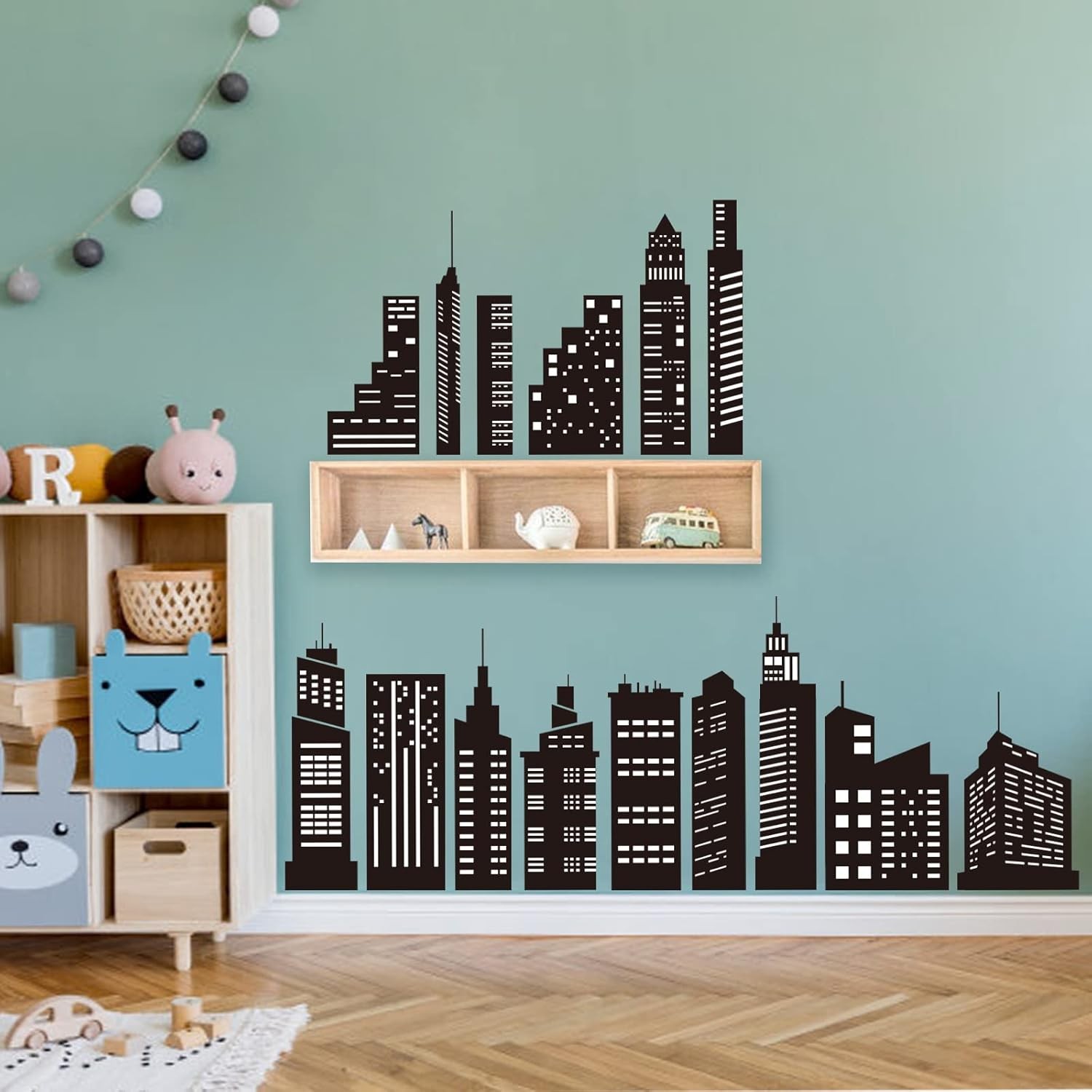 wondever Black City Skyline Wall Stickers Building Silhouettes
