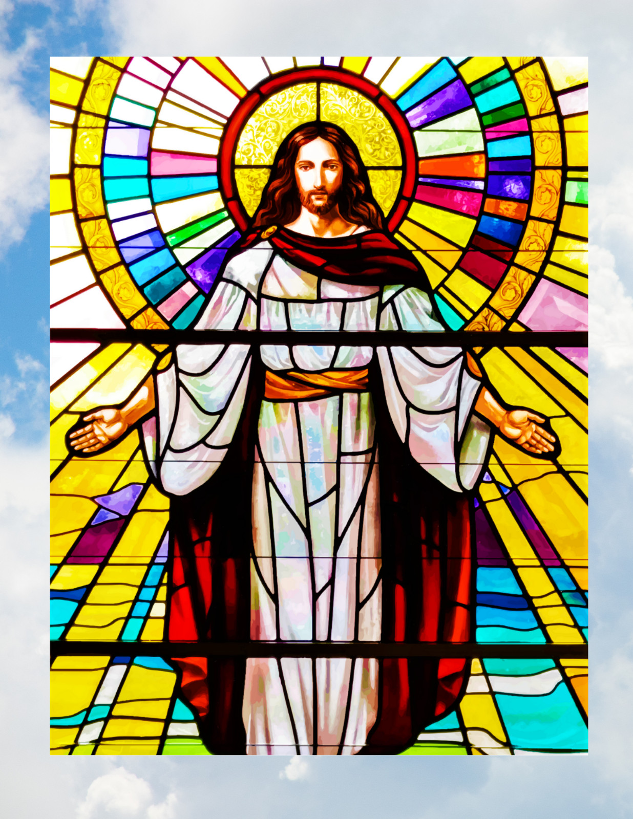 Jesus~ Faux Stained-Glass WINDOW CLING Sun-catcher Size 10.3″ Vinyl
