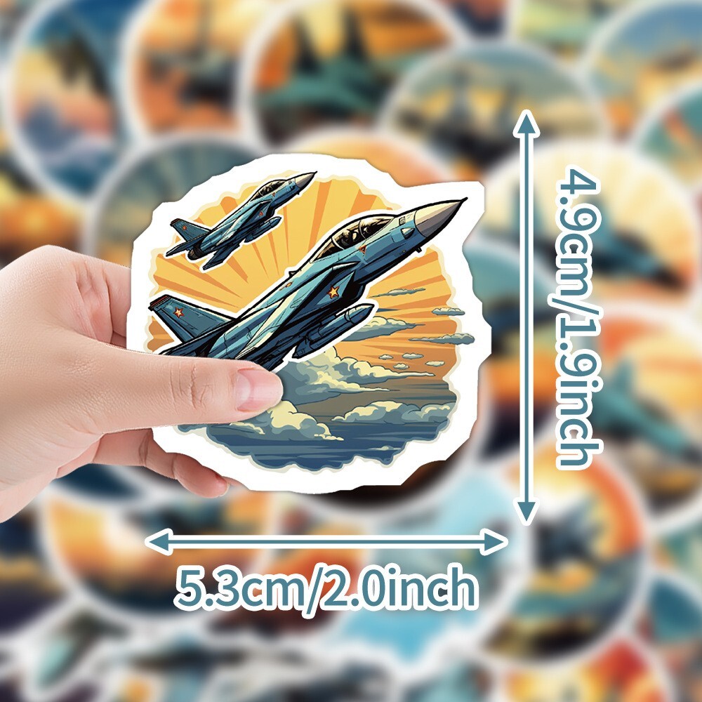 50 Pcs Stickers Fighter Jet Aircraft Cars Fridge Luggage Skateboard Phone Laptop