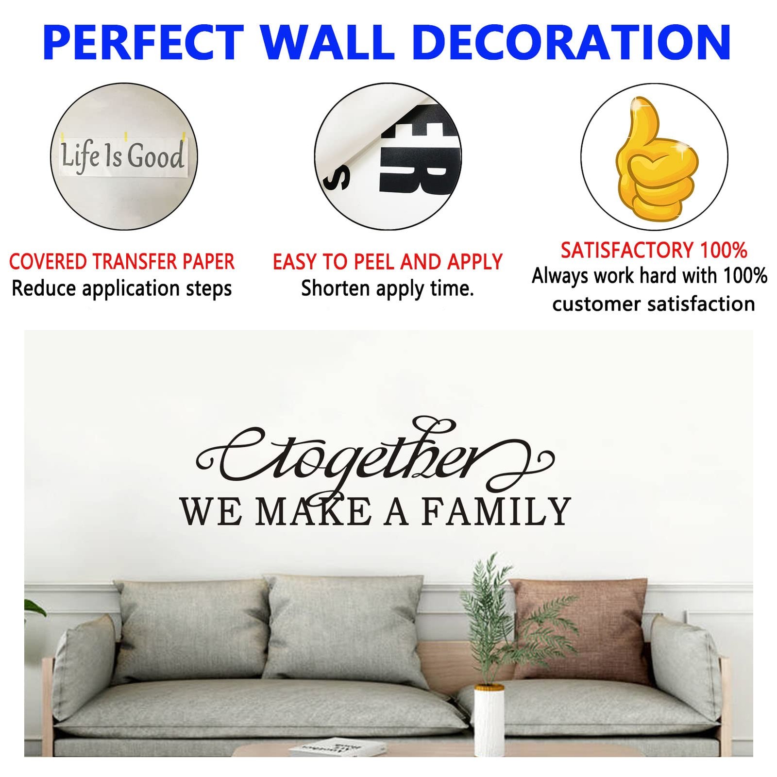 Family Wall Art, Family Wall Stickers, (Easy to Apply), Vinyl Wall Decor Art
