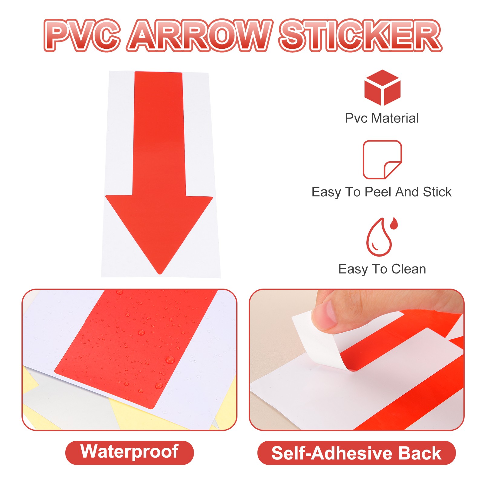 Arrow Sticker, (12×4 Inch, Red) (8 Pcs), Waterproof Arrow Sign Sticker