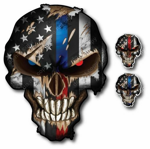 3 PACK THIN BLUE RED LINE USA AMERICAN FLAG SKULL STICKER DECAL CAR TRUCK WINDOW