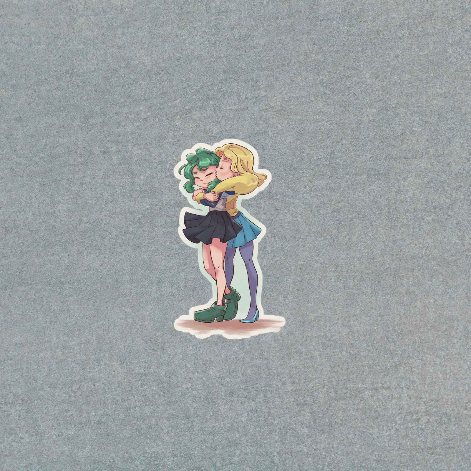 Cute Anime Couple Hugging Sticker – Romantic Chibi Art Decal #4676