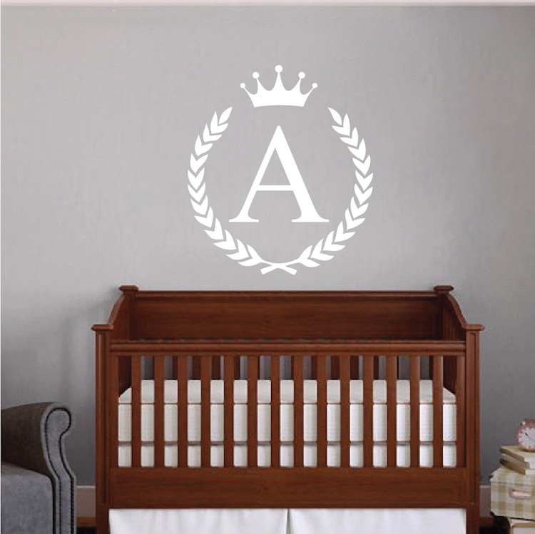 Wreath Initial Wall Decal Personal Monogram Wallpaper Name Removable Vinyl, b54