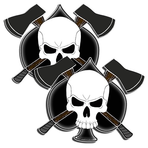 Logger Skull Stickers Crossbones with Axes Adhesive Vinyl Decals 5″ wide 2 pack
