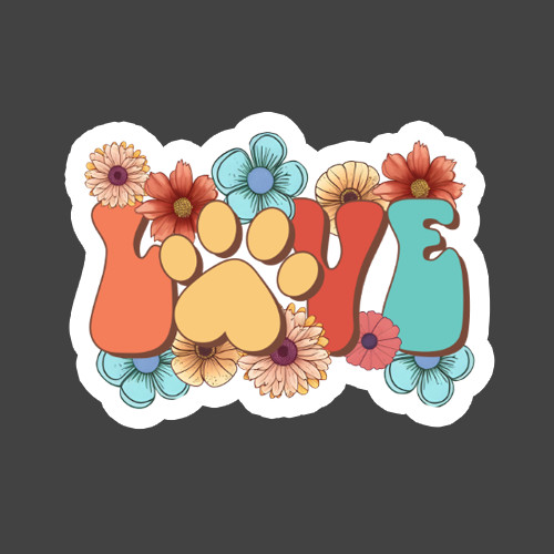 Dog Lover Sticker Vinyl Decal Floral Paw Print Love Pet Parent Cute Gift
